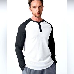 Liberty Pro Men’s Waffle Knit Henley Shirt Black/White Size Large